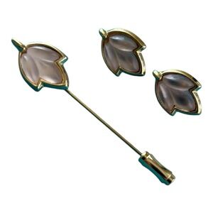 CROWN TRIFARI ALFRED PHILIPPE Pink Poured‎ Glass TULIP Clip Earrings & Pin set